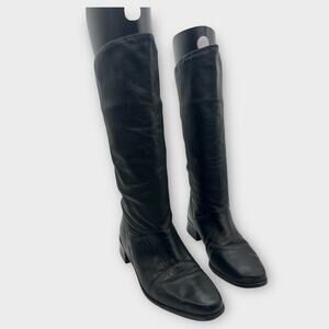 Vintage Black Leather Amanda Smith Mid Calf Boots Shara 972 Pull On Riding 8M